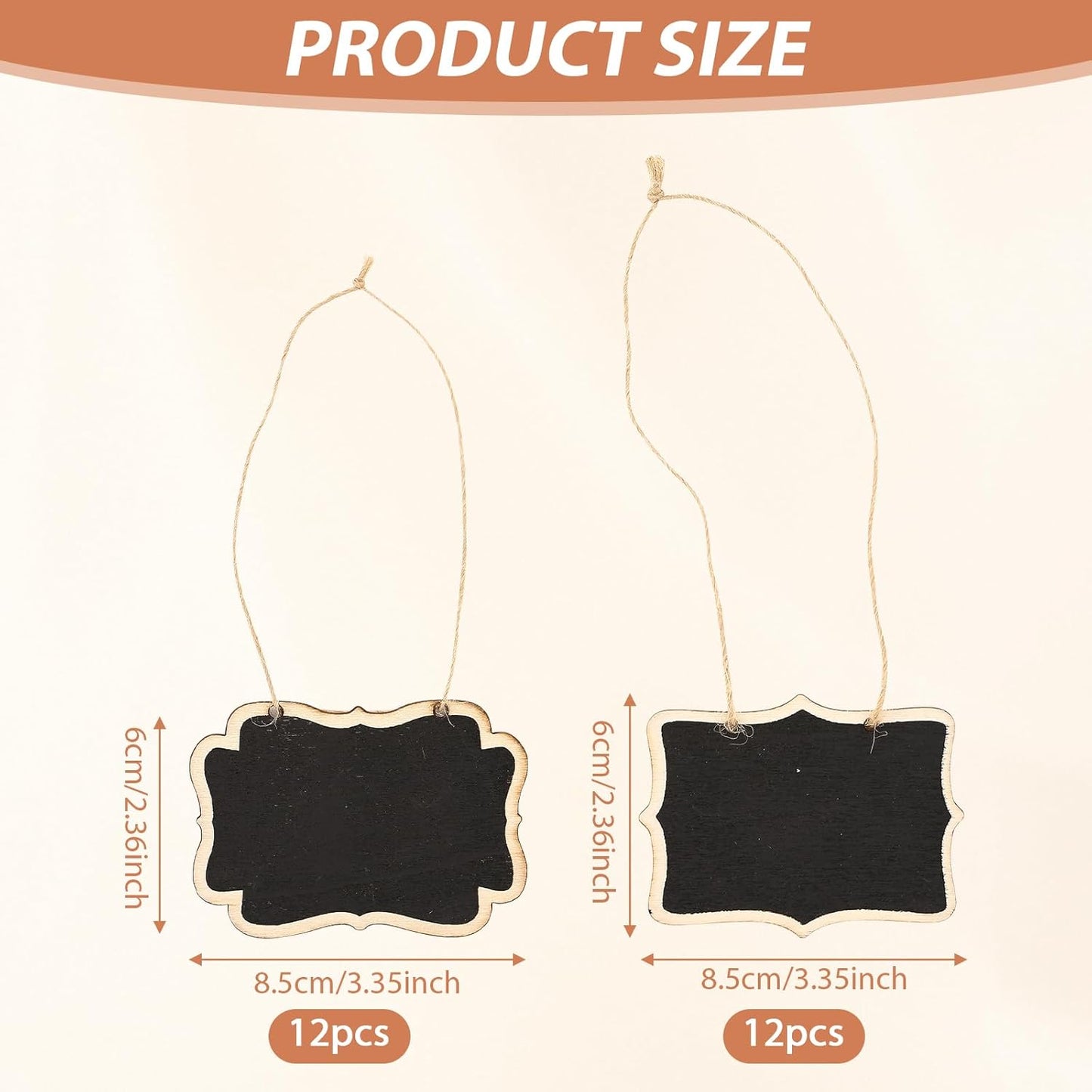 24 Pack Mini Wooden Chalkboard Signs - Reusable Hanging Food Labels for Party Buffet, Place Cards, Name Tags and Table Numbers