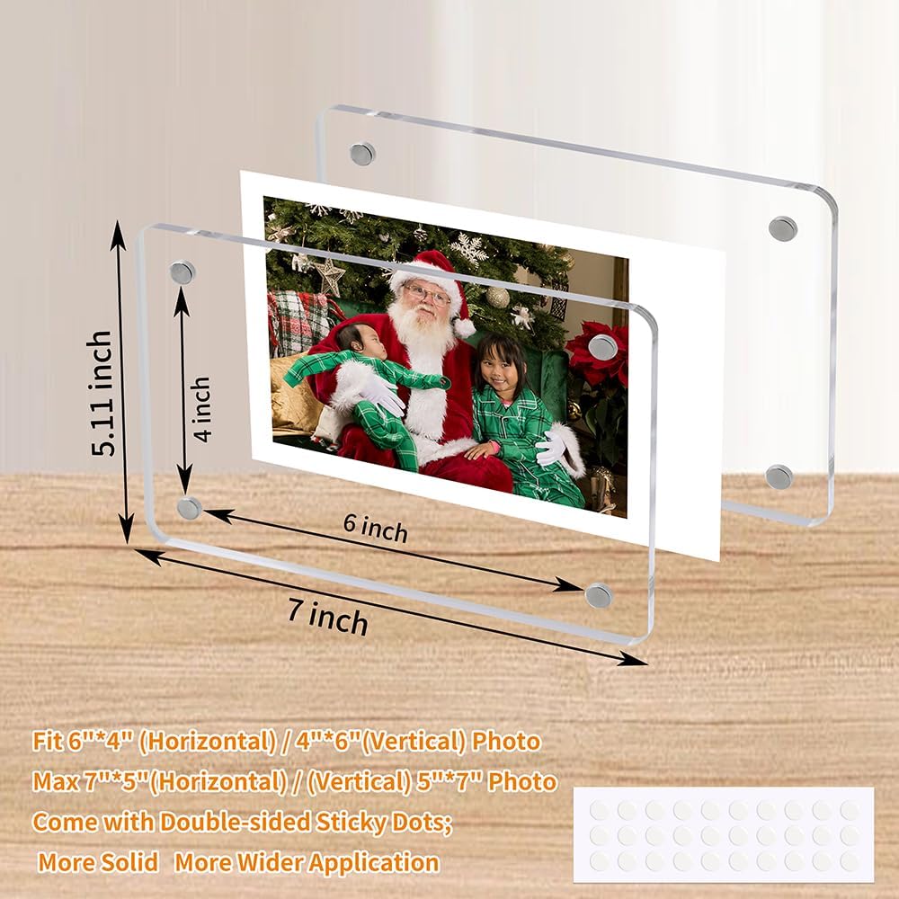 4x6 Acrylic Magnetic Picture Frames Refrigerator, Clear Magnetic Fridge Photo Frame Compatible with Polaroid Camera Photos for Home/Kitchen Refrigerator/Locker/Cabinets/Wall, 6 Pack