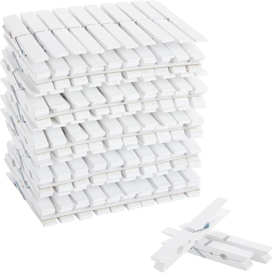 Juvale Wooden Clothespins - Outdoor Drying & Heavy-Duty Clothes Pins - White Clothespins for Home Decor & Photo Clips - Craft Projects & Wood Clips - Pack of 100, White, 4 in