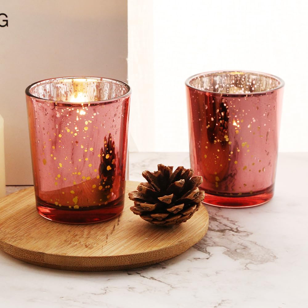 Pink Mercury Glass Tea Light Holders Set of 36 - Elegant Votive Candle Holders for Weddings, Showers and Home Decor - Perfect for Table Centerpieces and Parties (Glass, Pink)
