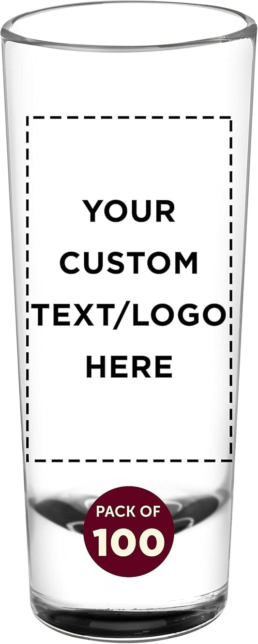 Custom Cordial Shooter Shot Glasses 2 oz. Set of 100, Personalized Bulk Pack - Great for Birthdays, Parties, Indoor & Outdoor Events - Black