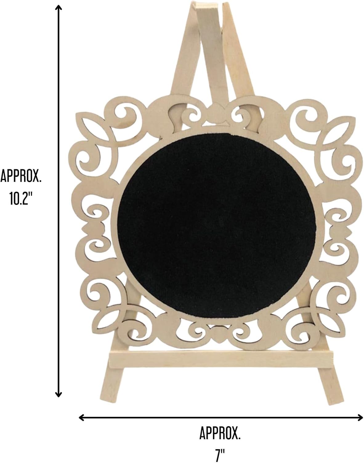 Round Chalkboard Signs Easel with Wood Framed Swirly Design, Includes 1 Chalk Stick, Size: 10" x 7" Wooden Blackboard, Perfect for Home Decor & Events Decoration