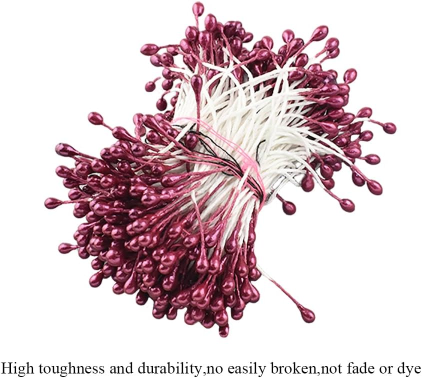 HAHIYO 700Pcs 3mm Dark Purple Pearl Double Head Flower Stamen Pistil - Handmade Artificial Pearlized Floral Pollen for Flower Making, Scrapbook Decoration