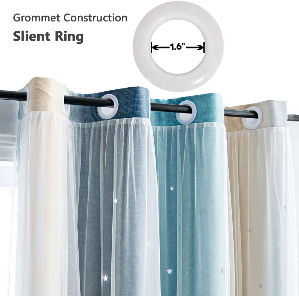 FANLI Ombre Rainbow Blackout Curtains for Kid Girls Bedroom Living Room Darking Stripe Double Layer Star Cut Out Wall Home Decor Gradient Grommet Window Curtains (Blue/Yellow, 52W x 72L)