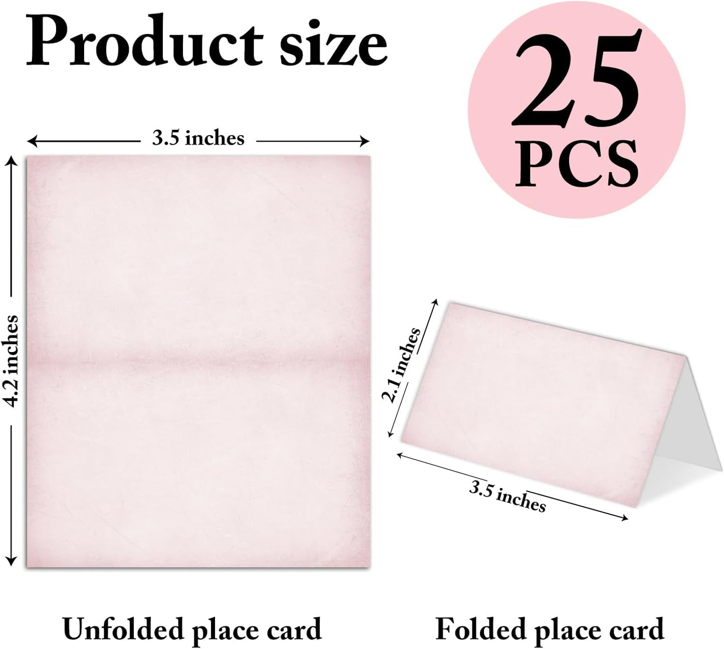 25 Pack Vintage Pink Place Cards, Editable Name Cards for Table Setting, Tent Cards Food Label for Dinner Party, Bridal Shower, Wedding, Baby Shower and Events -T35
