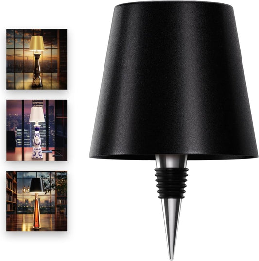 Wireless Bottle Lamp for Any Type of Bottle - LED Bottle Lamp for Indoor & Outdoor - 100% Waterproof - Adjustable Brightness and Light Temperature 3000-6000K - Wireless & Rechargeable (Black)
