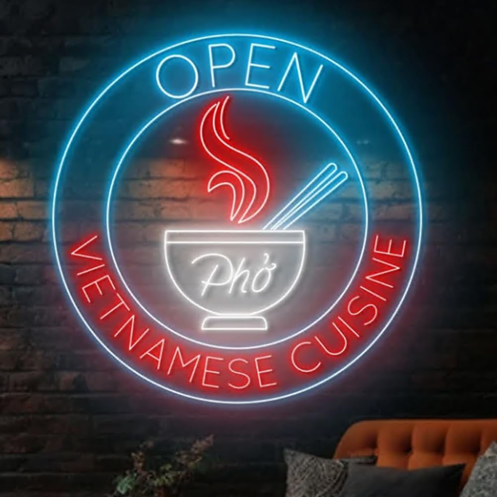 Open Vietnamese Cuisine Neon Sign, Custom Vietnamese Food Led Sign, Pho Led Light Size:23in