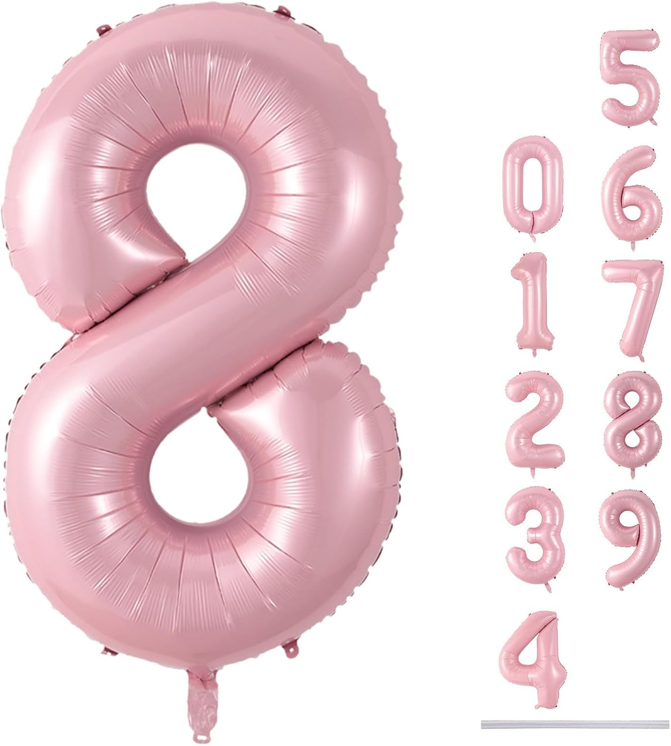 Pastel Pink 8 Balloons, 40" Giant Helium Foil Number 0-9 Light Pink Birthday Balloon for Girls, Self Inflating Digit 8 Balloons for Women Anniversary Graduation Princess Party Decorations Supplies