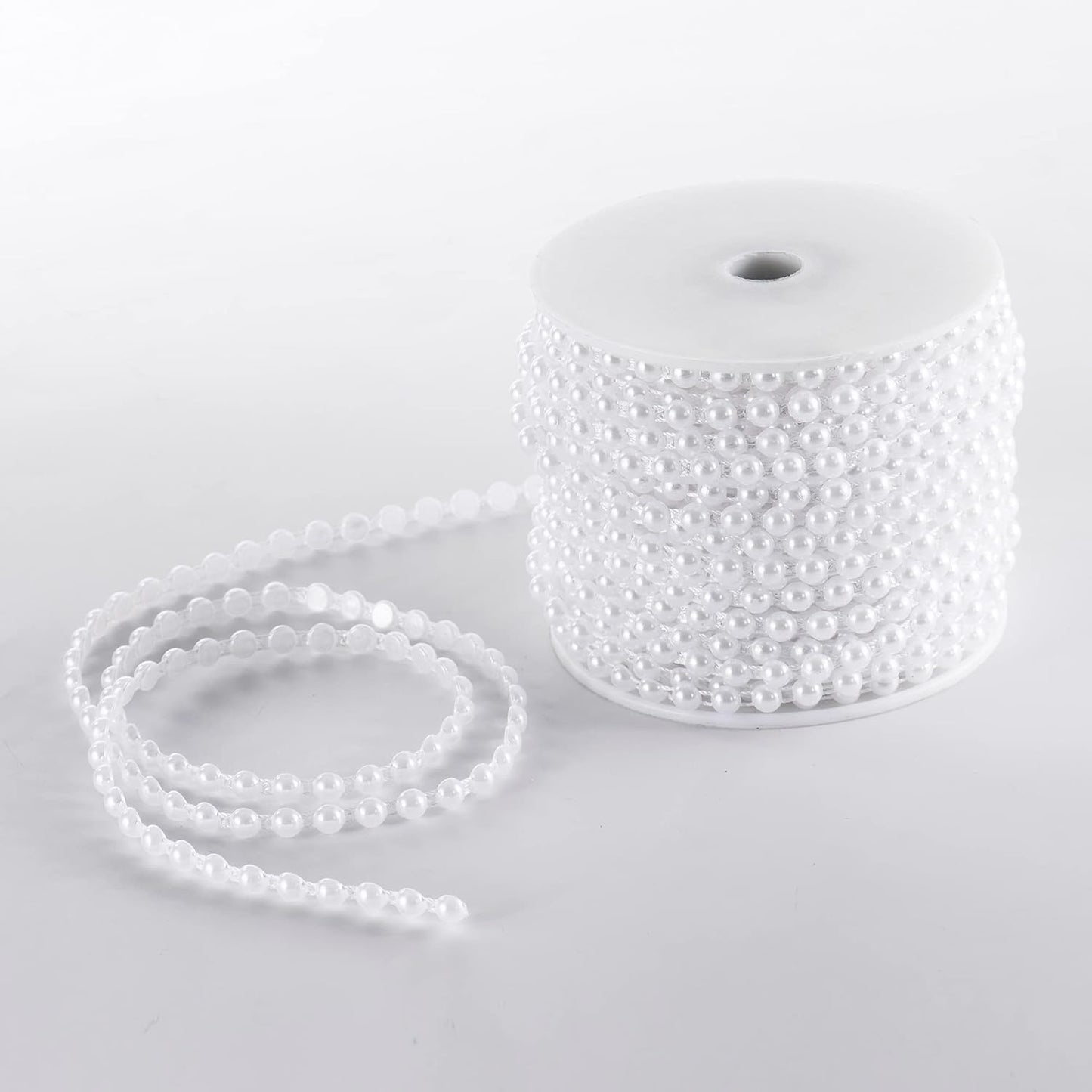 Half-Round Pearl Bead Garland String 27 Yards, 6MM Flat Pearl Beaded Spool Roll Crafts for Wedding Party Decoration(White)