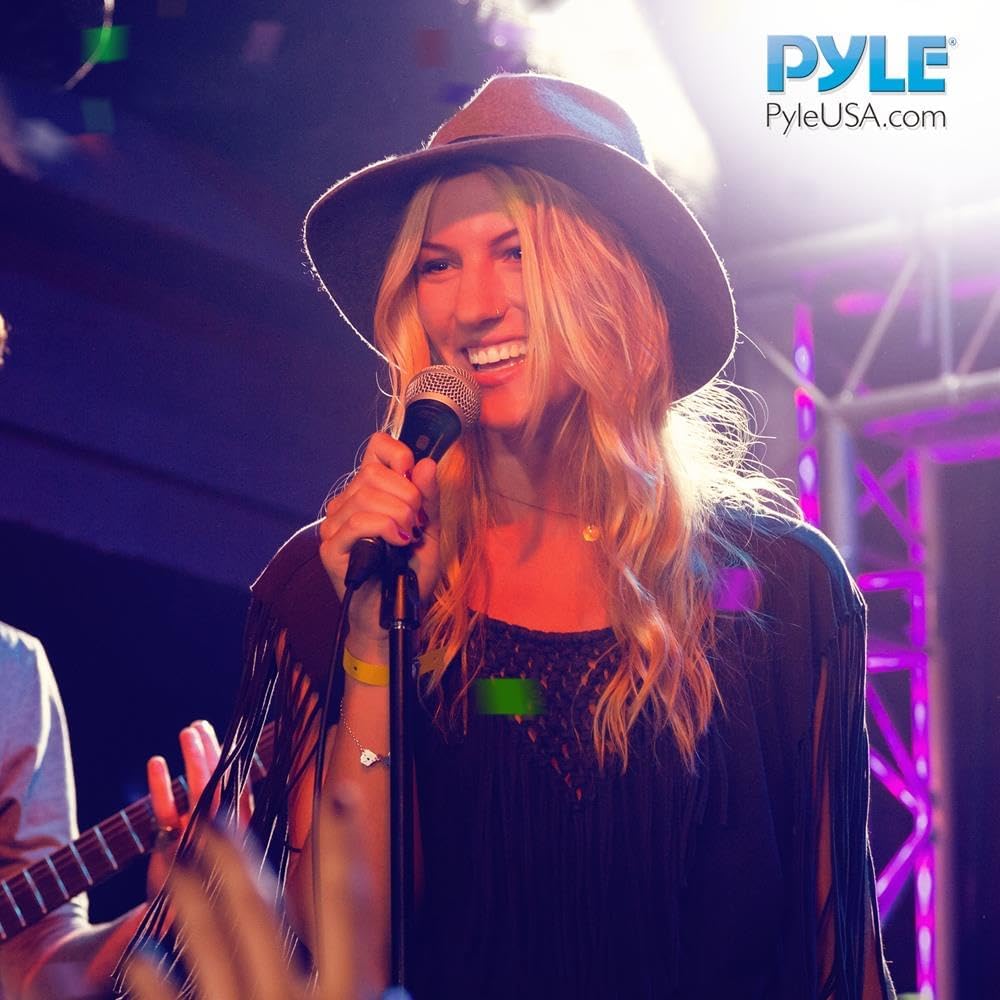 Pyle Adjustable Microphone Stand - Universal Mic Stand with Compact Heavy Base, Floor Standing Design, Height Adjustable, Pivot Angle Clip for Singing & Recording (2.8’ - 5’ ft., 9.8” Base Diameter)