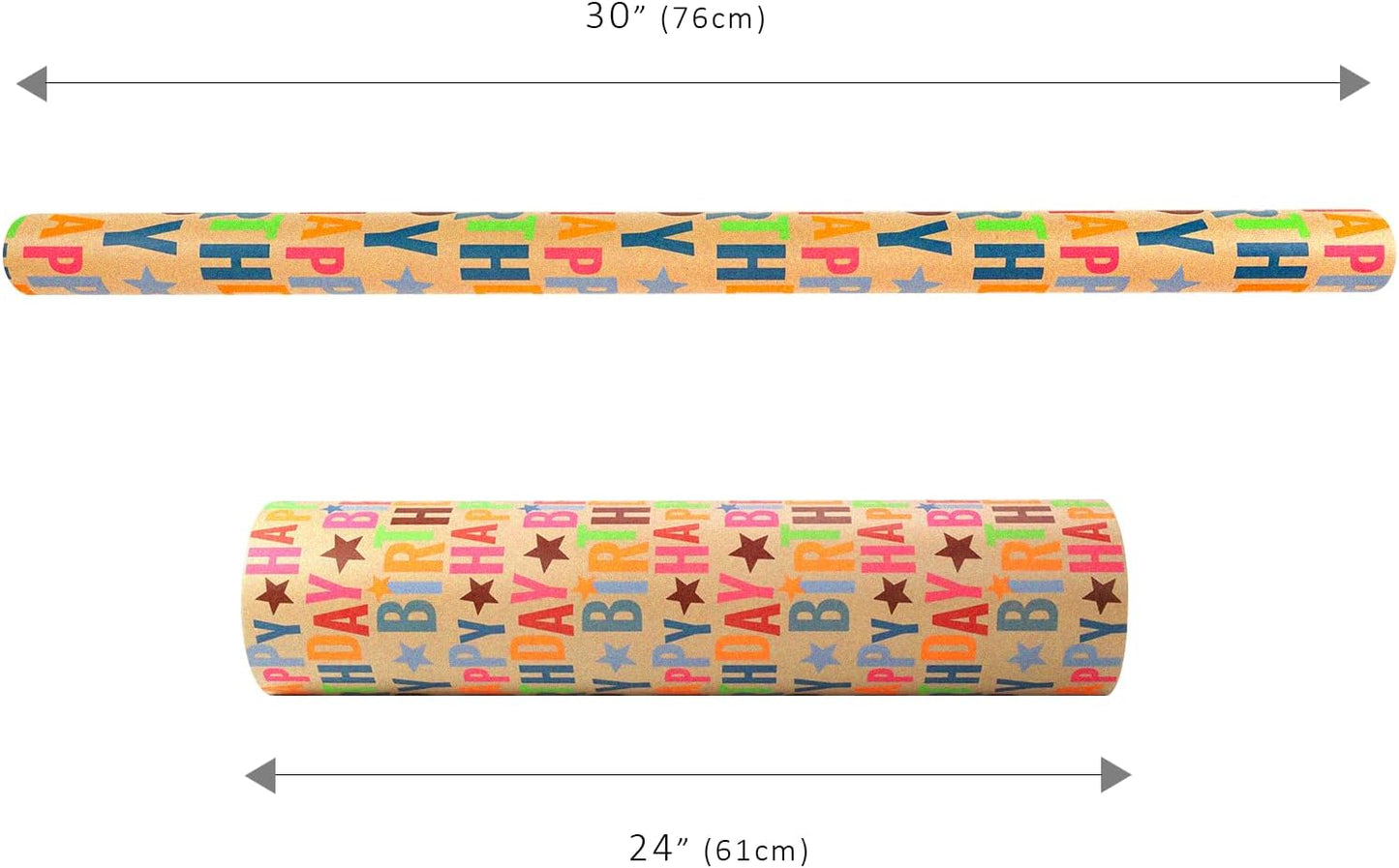 LaRibbons Birthday Wrapping Paper Jumbo 24 Inch x 417 Feet(834 sq. ft. ttl.) Half Ream Kraft Gift Wrap Paper with Colorful Text Happy Birthday Pattern for Baby Shower Holiday Party