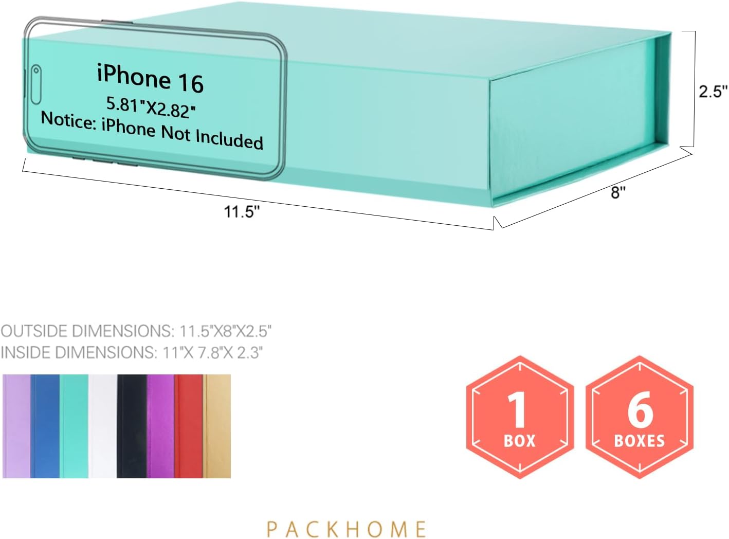 PACKHOME 6 Gift Boxes 11.5x8x2.5 Inches, Sturdy Shirt Boxes with Magnetic Lids for Multiple Occasions (Glossy Green)