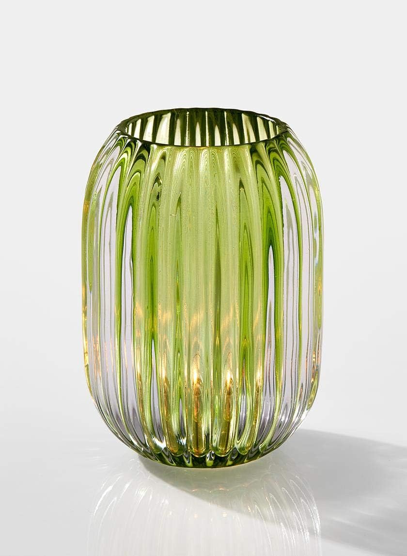 Serene Spaces Living Green Optical Glass Votive Holder, Perfect for Weddings and Home Décor, Measures 5" Tall and 3.5" Diameter