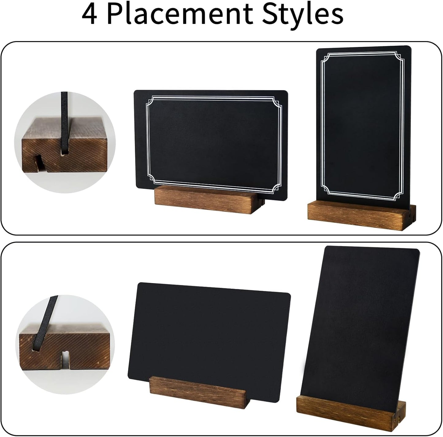 3 Pack Small Chalkboard Signs With Stand, 8x5'' Table Top Sign With Wooden Base, Double-Sided Mini Boards for Food Messages, Restaurant, Bar, Party, Store Decoration