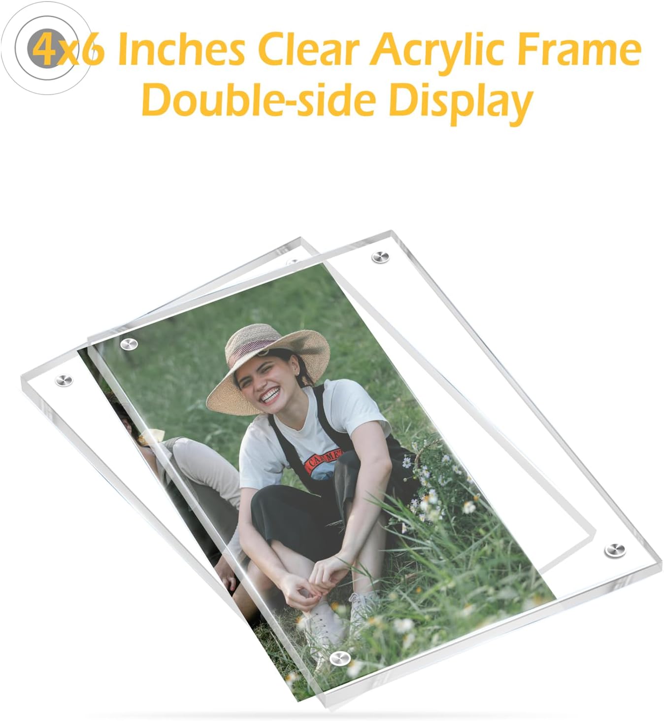 3 Pack 4x6 Magnetic Acrylic Picture Frame with Base, Both Horizontal Vertical or Slant Back Display, Double Sided Clear Photo Frame, Frameless Lucite Frames