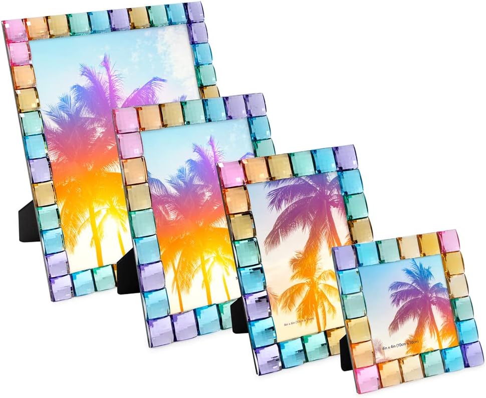 Isaac Jacobs Decorative Sparkling Jewel Picture Frame, Photo Display & Home Décor (4x4, Rainbow)