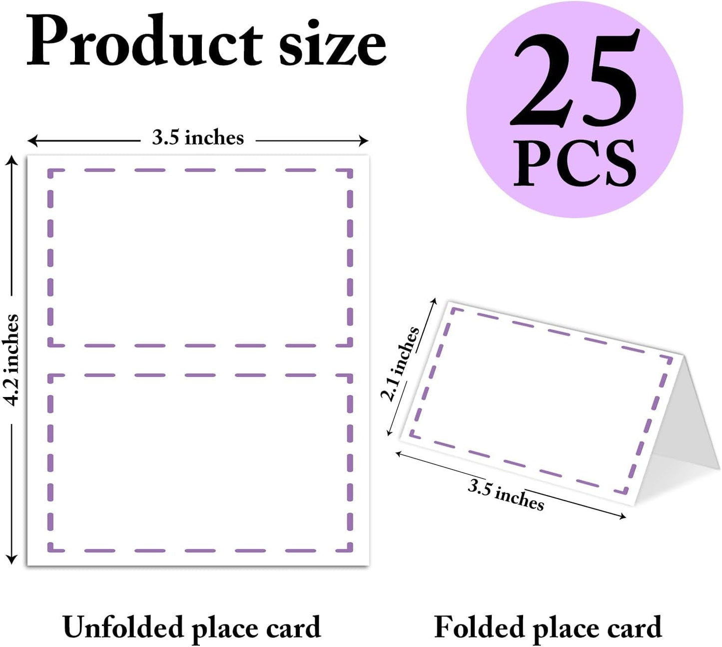25 Pack Purple Lines Place Cards, Editable Name Cards for Table Setting, Tent Cards Food Label for Dinner Party, Bridal Shower, Wedding, Baby Shower and Events -T19