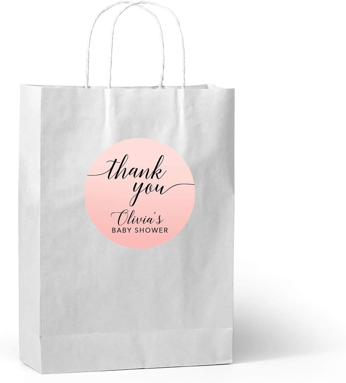 Andaz Press Personalized Blush Pink Rose Elegant Party Collection, Round Circle Label Stickers, Thank You, Olivia's Baby Shower, 40-Pack, Custom Favors Decor Envelope Seals