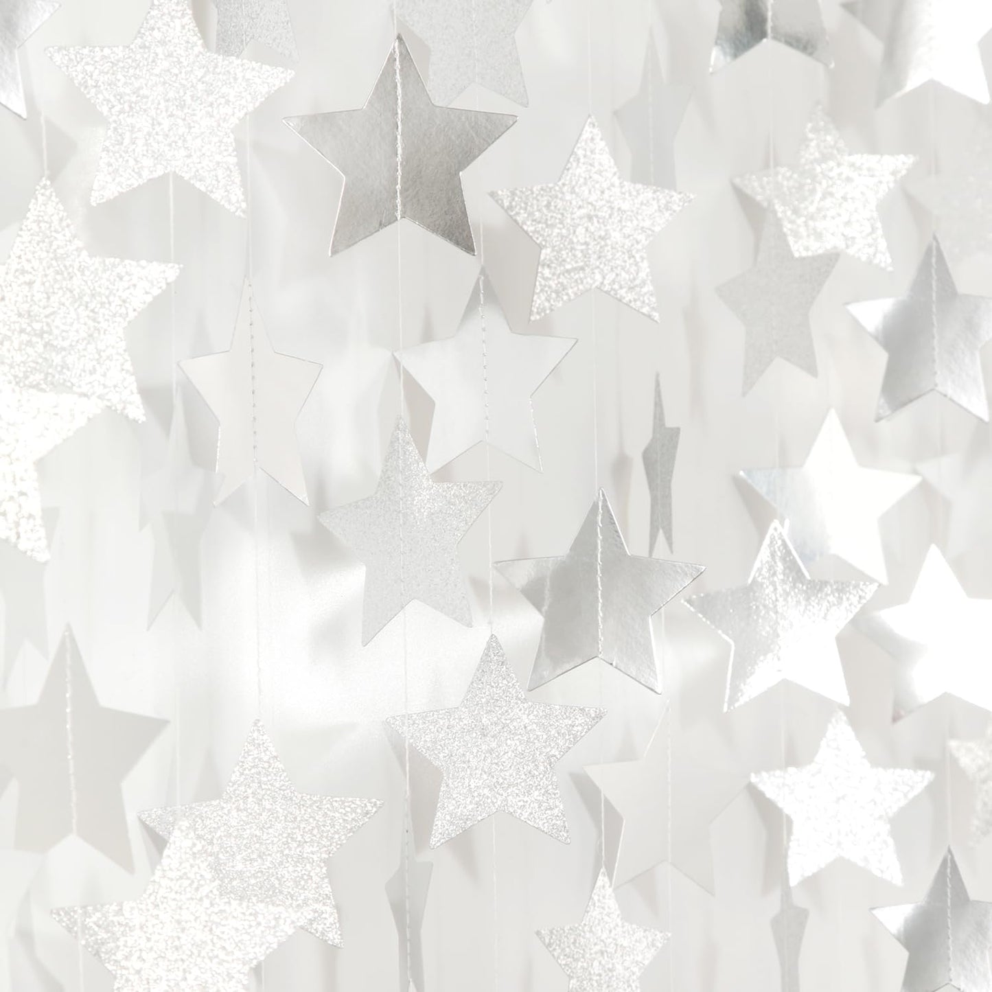 Glitter-Silver Party-Decorations Star Christmas Garland - 62ft Birthday Twinkle Little Star Hanging Streamers Banner,Bachelorette Engagement Wedding New Years Supplies Decor Hugtmr