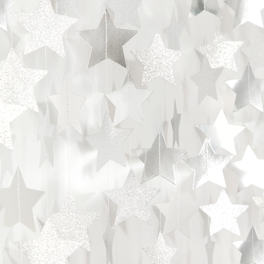 Glitter-Silver Party-Decorations Star Christmas Garland - 62ft Birthday Twinkle Little Star Hanging Streamers Banner,Bachelorette Engagement Wedding New Years Supplies Decor Hugtmr