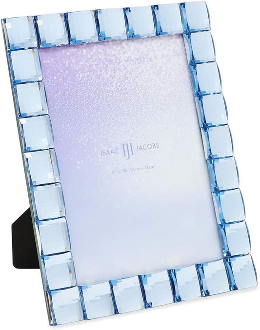Isaac Jacobs Decorative Sparkling Light Blue Jewel Picture Frame, Photo Display & Home Décor (5x7, Light Blue)