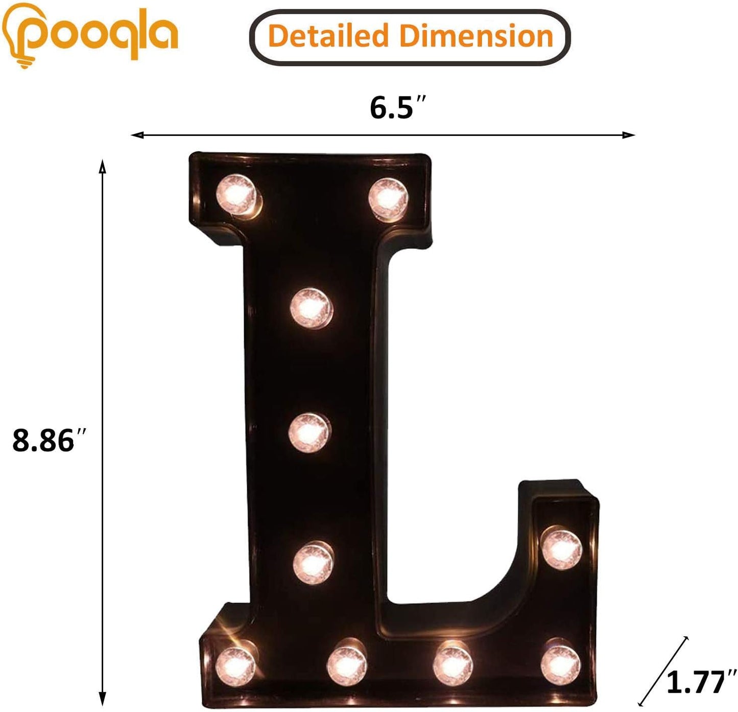 Pooqla Decorative LED Illuminated Letter Marquee Sign - Alphabet Marquee Letters with Lights for Wedding Birthday Party Christmas Night Light Lamp Home Bar Decoration L, Black