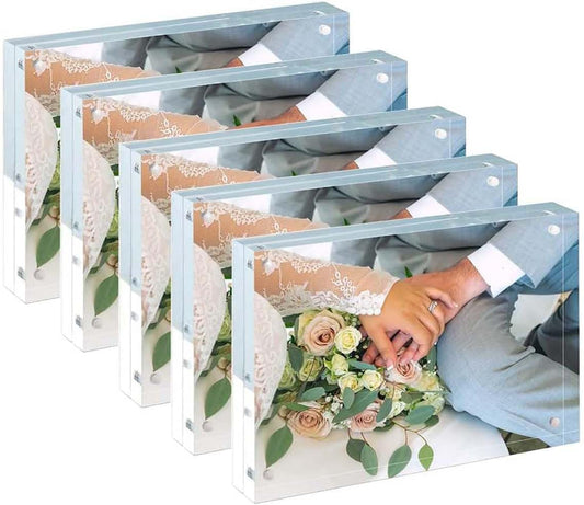 Acrylic Business Card Frame 2.5x3.5 Acrylic Picture Frame Clear Double Sided Frameless Magnetic Photo Frames Block Desktop Display Stand for Office Home Decoration 20mm Thick (5 Pack)