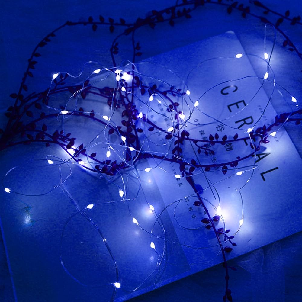 2 Pack 16Ft 50 LED Blue Fairy Lights Mini String Lights Waterproof for Mason Jars Halloween Christmas Parties Wedding Table Centerpieces Decoration