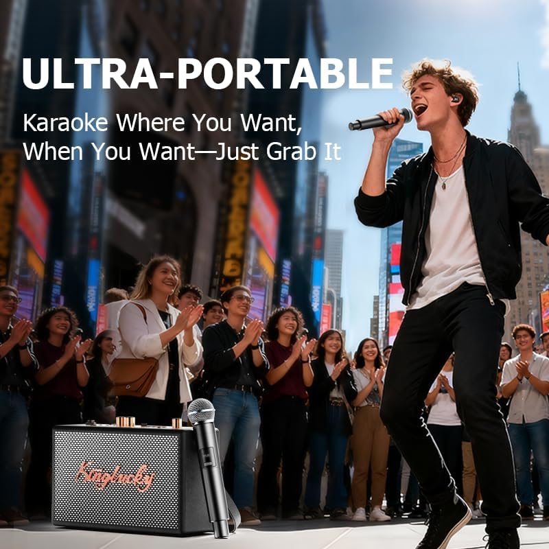 Retro Karaoke Machine for Adults Kids,Portable Bluetooth Speaker with 2 wreless Microphones(Separable Use),Rechargeable PA System for Home Party,Teaching,Picnic,Indoor/Vintage Decor Gifts
