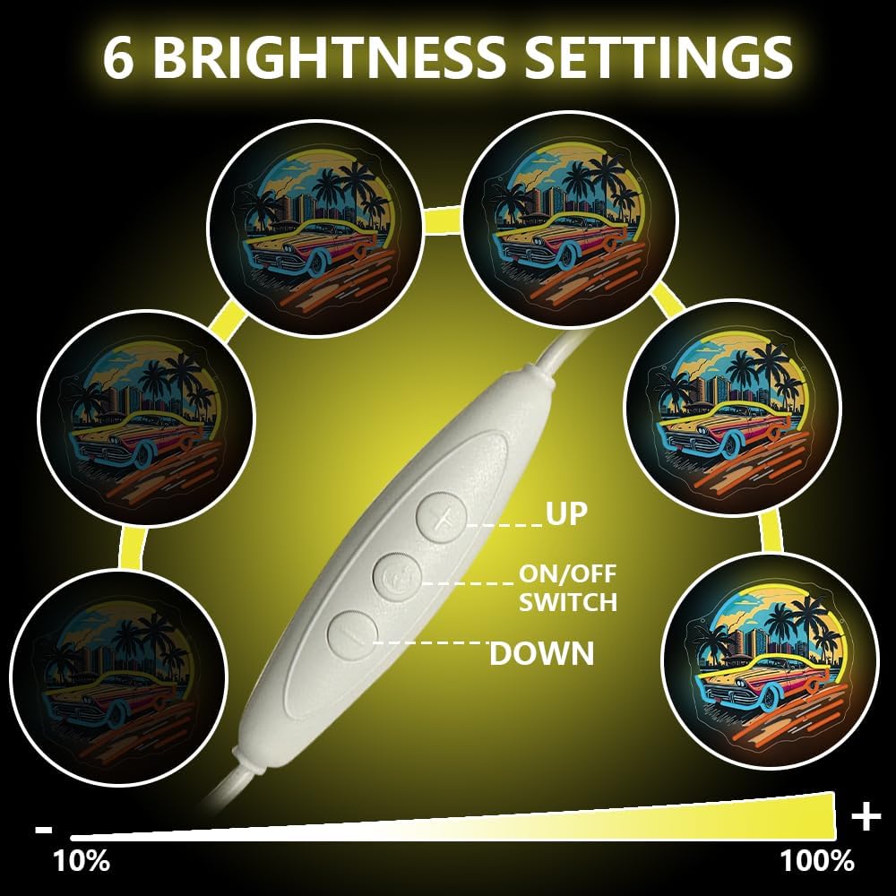 Sports Car Neon Signs for Wall Decor,Racing Car LED Signs for Bedroom,Cool UV Print Hawaiian Style Neon Sign for Boys And Girls Room,Sunset Lamp Man Cave Garage Gaming Lights Game Room Decor