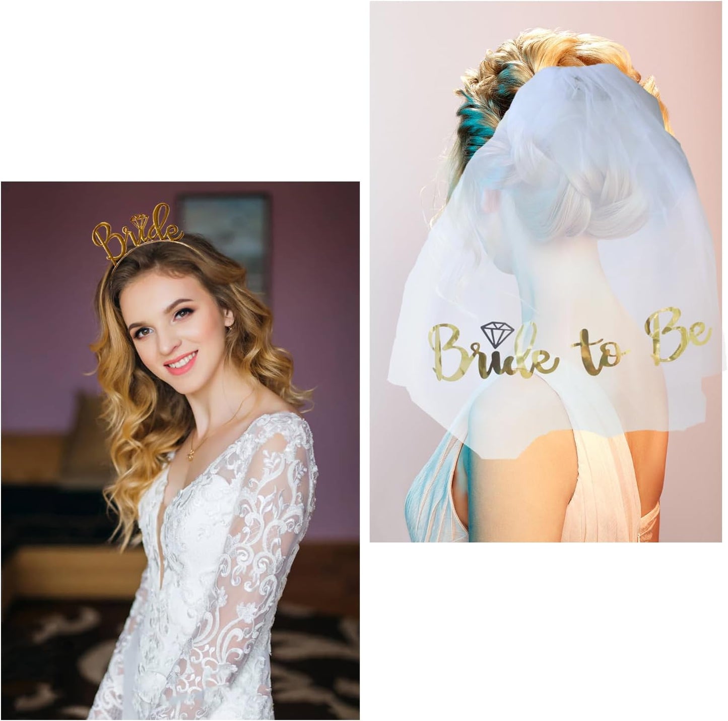 3 Pack Bride to Be Decorations Set, Bride to Be Sash, White Bride Veil, Bride Headband Tiara for Bachelorette Party Bridal Shower Decoration(White with Gold)