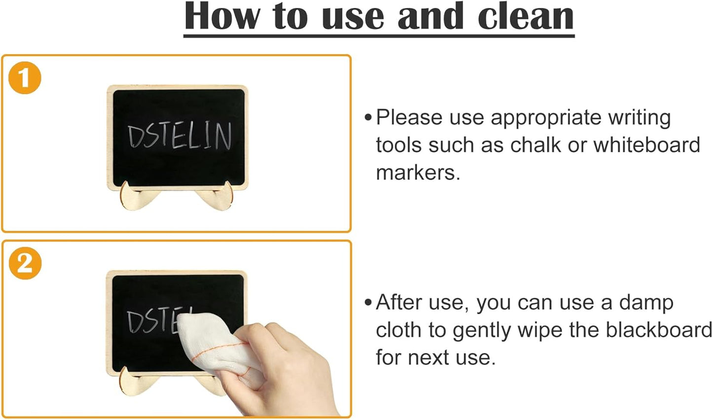 DSTELIN 20 Pack Wood Mini Chalkboards Signs with Support Easels, Place Cards, Small Rectangle Chalkboards Blackboard for Weddings, Birthday Parties, Message Board Signs and Event Decorations