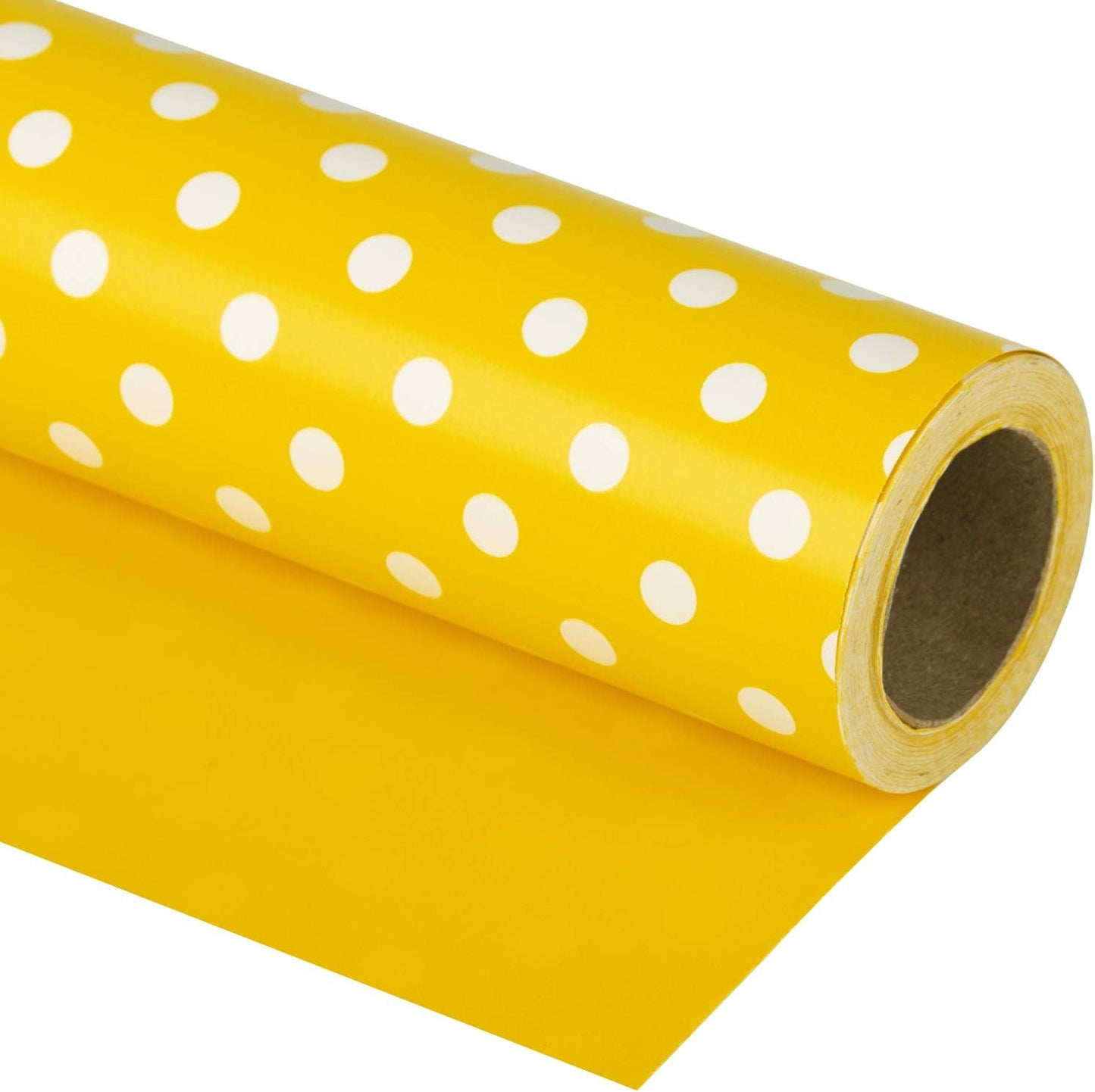 WRAPAHOLIC Reversible Wrapping Paper - Mini Roll - 17 Inch X 33 Feet - Yellow and Polka Dot Design for Birthday, Holiday, Wedding, Baby Shower