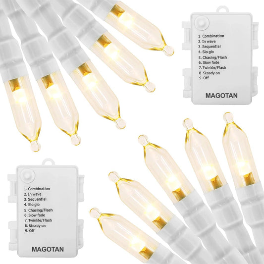 Battery Operated Christmas Lights - 16ft 50 LED String Lights with Timer, Waterproof, Warm White, 2 Pack for Indoor/Outdoor Wedding Party, Home, Garden