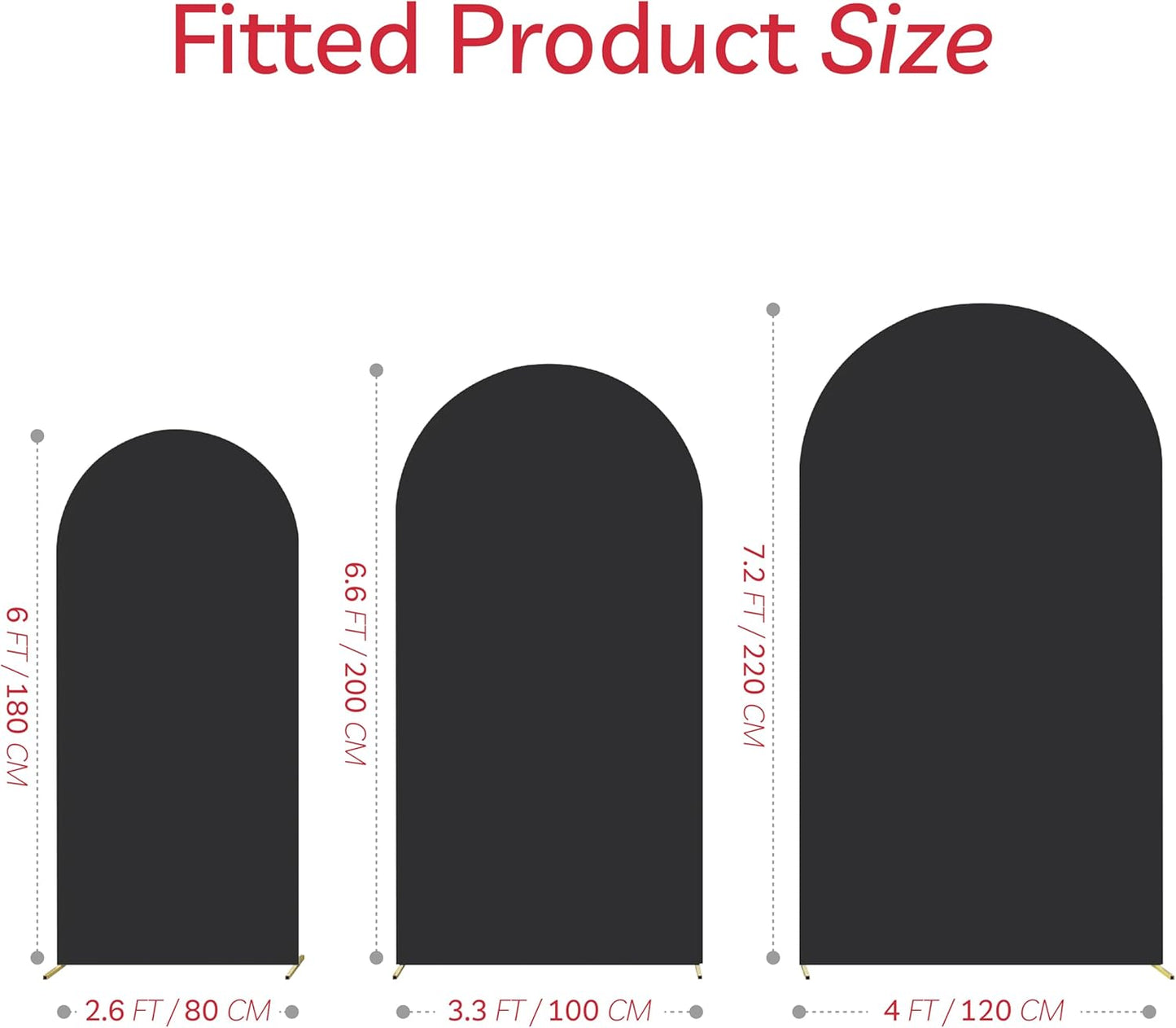 Spandex Anti Wrinkle Arch Backdrop Cover - High Elastic Fitted Arch Stand Cover Set of 3, Black Round Top Chiara Backdrop For Wedding Birthday Party Garden Decor 6Ft, 6.6Ft, 7.2Ft