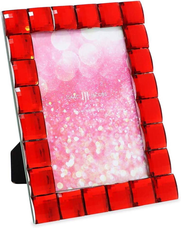 Isaac Jacobs Decorative Sparkling Red Jewel Picture Frame, Photo Display & Home Décor (4x6, Red)
