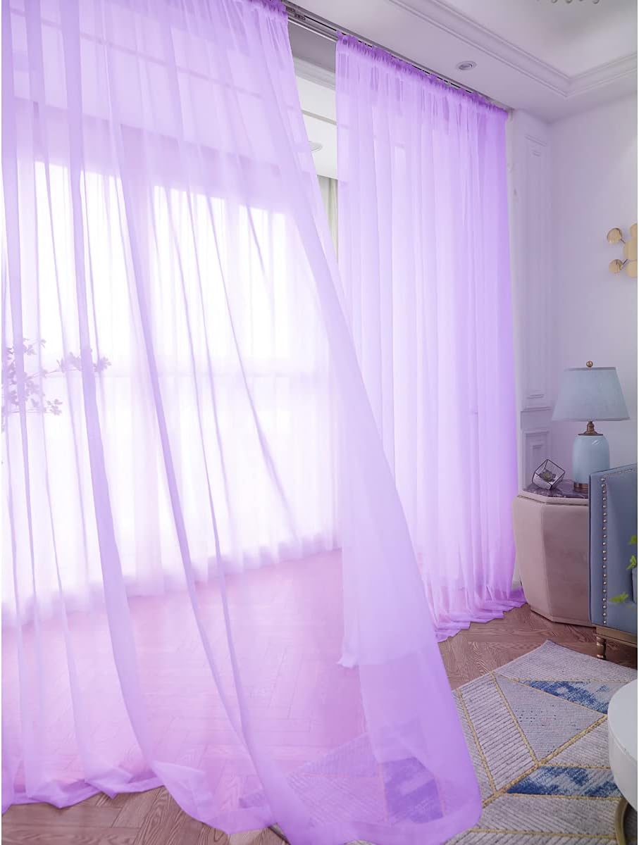 Window Purple Sheer Curtains 60 Inches Width 45 Inches Long 2 Panels Sheer Curtain Clear Curtains Basic Rod Pocket Panel for Home Living Room Bedroom Kids Room Yard Patio Parlor Sliding