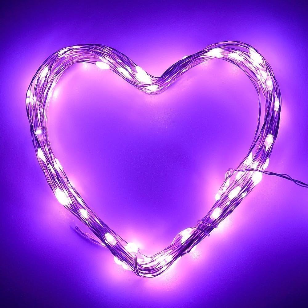 ANJAYLIA 2 Pack 16Ft 50 LED Purple Fairy Lights Battery Operated String Lights for Party Home Festival Decorations