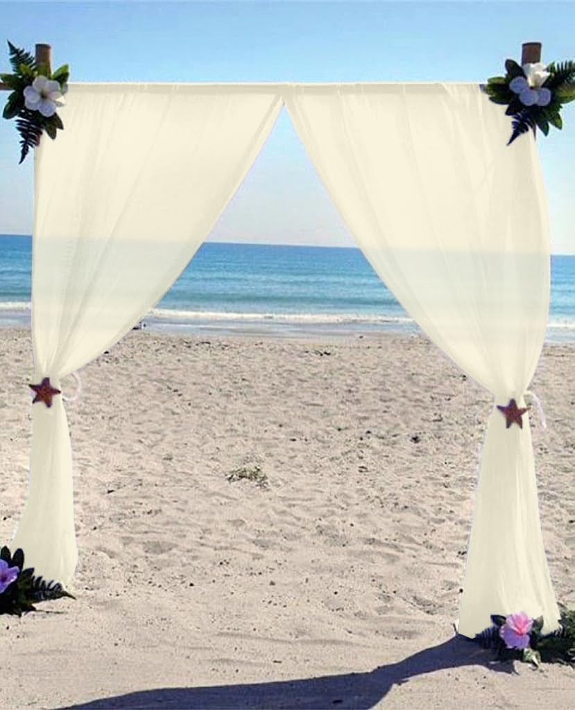 DUOBAO 2-Pack Sheer Chiffon Curtain Panels - Lightweight Voile Drapes for Windows, Living Room & Bedroom, Ivory, 58x120 Inches (Rod Pocket Design