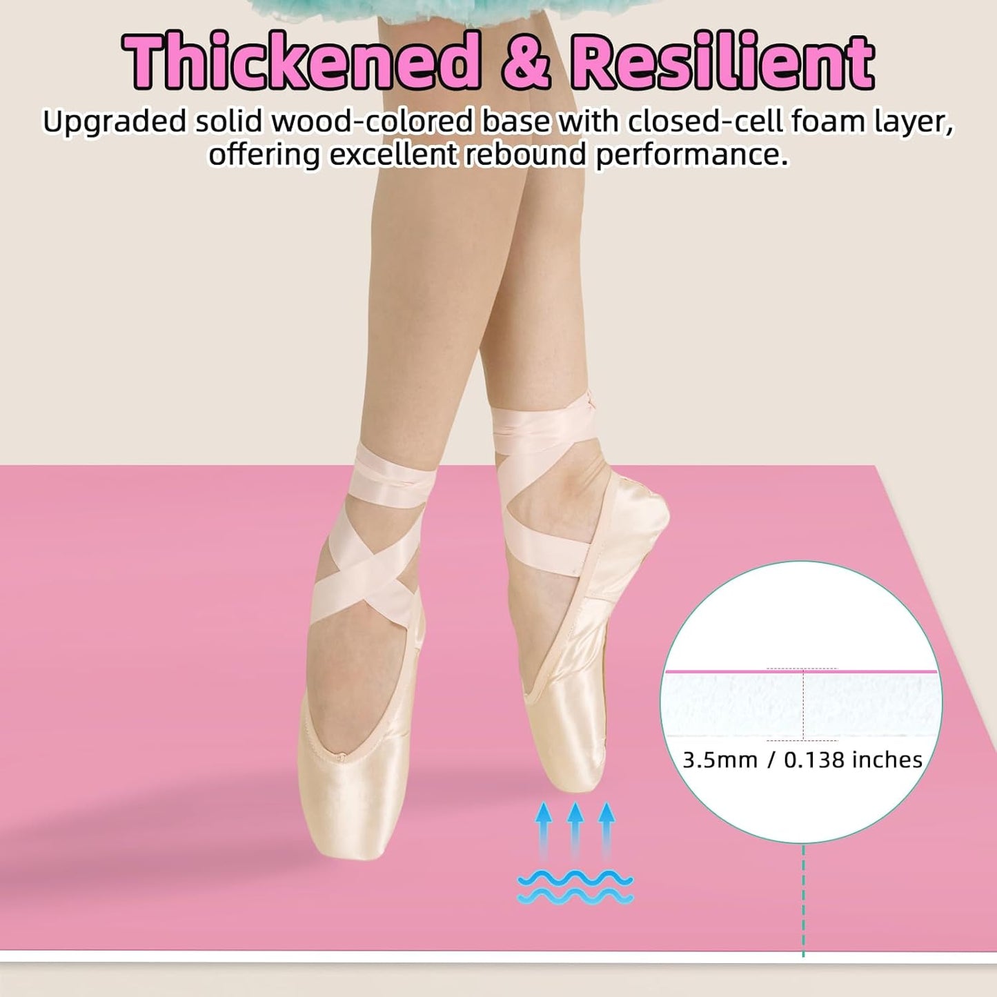 Dance Floor Mat Non-Slip with Shoulder Strap Portable and Dance Resistance Band, Dance Floor for Ballet,Jazz, Pop Thick PVC Practice Floor Reusable Mat (Pink, 180cm*90cm*0.35cm)