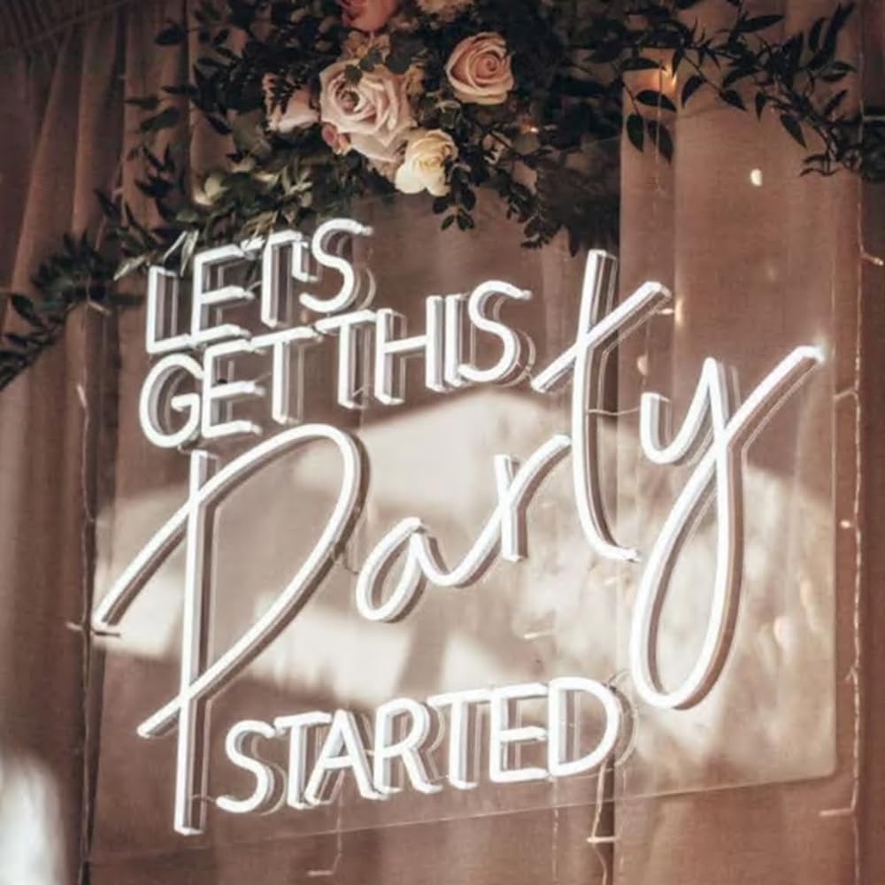 Let's Get This Party Started LED Neon Sign, Fall Home Bedroom Decor Neon Light UV Printing Autumn Party Garden Sign Thanksgiving Door Wall Décor Size:20x 13inches