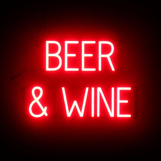 SpellBrite BEER & WINE Sign | Beer-Related Sign with Neon Look, Red LED Light Source | 22.0" x 15.0"