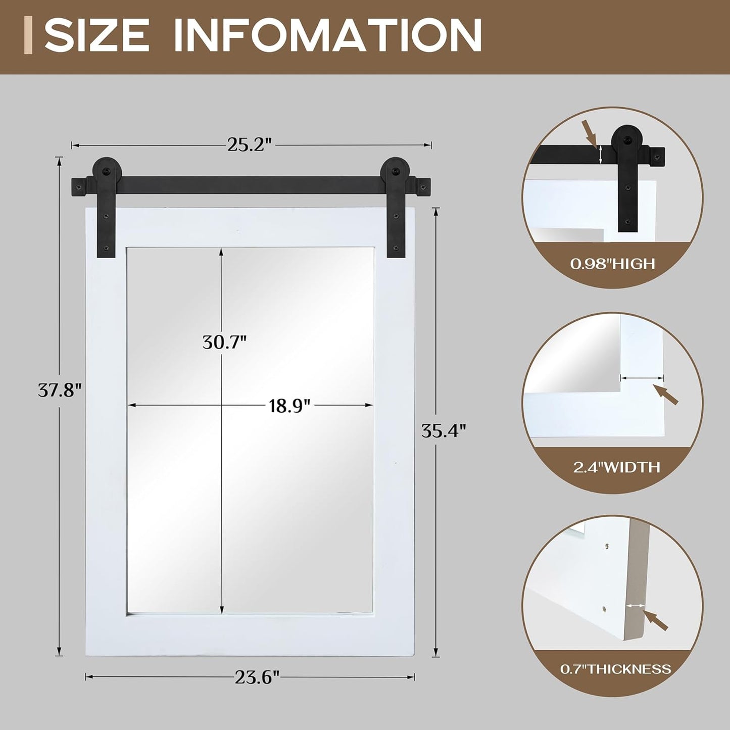 COGOOD Farmhouse Barn Door Mirror - 25 x 38 Rustic Bathroom Mirror for Living Room, Entryway, Vanity Wall Decor (Pure White)