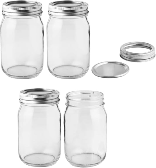 FastRack Regular Mouth Mason Jars 16 oz with Airtight Lids – Pack of 4 | Empty Glass Canning Jars for Food Storage, Fermentation, Pickling Canning, Meal Prep, Pantry Organization & Kombucha Brewing