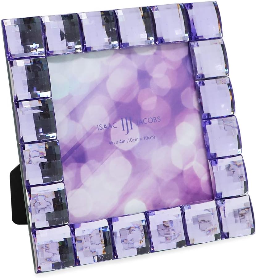 Isaac Jacobs Decorative Sparkling Light Purple Jewel Picture Frame, Photo Display & Home Décor (4x4, Light Purple)