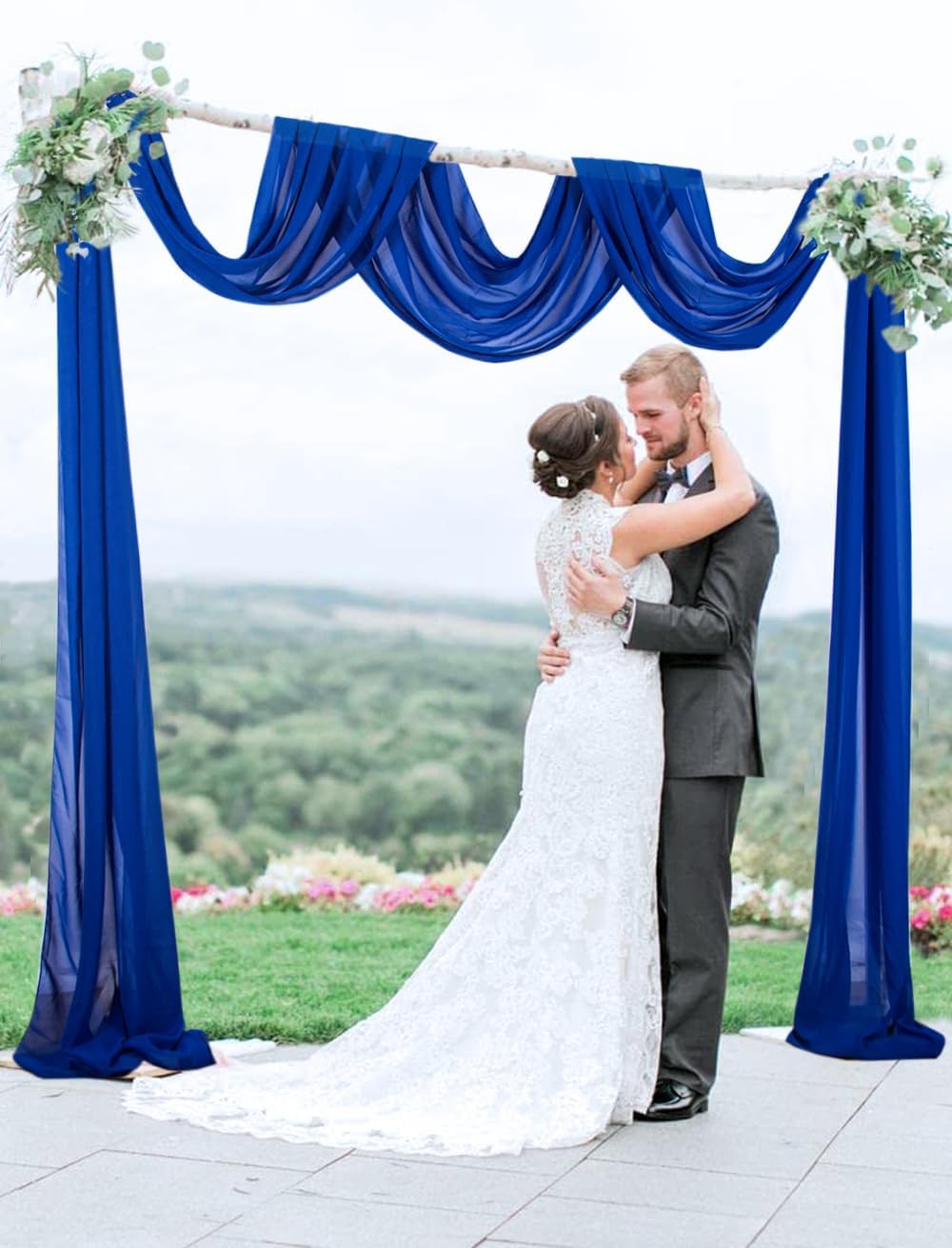 Wedding Arch Draping Fabric 20Ft for Ceremony Outside - Birch Wood Chiffon Drape for Party Stage (1 Panel 20 Ft, Royal Blue)