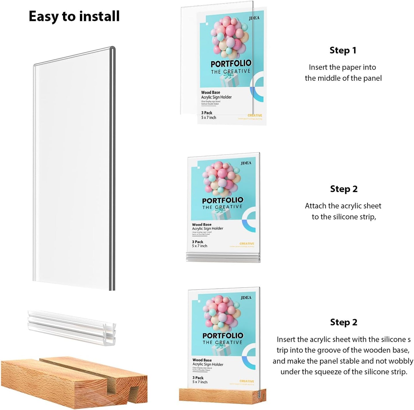 5x7 Inch Acrylic Sign Holder with Wood Base Vertical and Slant Displays(6 Pack 5*7")