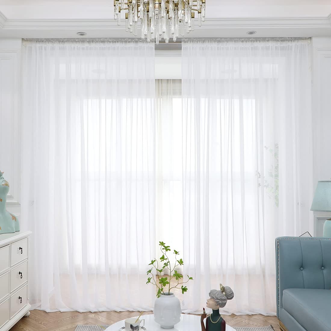 Window White Sheer Curtains 60 Inches Width 45 Inches Long 2 Panels Sheer Curtains Clear Curtains Basic Rod Pocket Panel for Home/Living Room/Bedroom/Kids Room