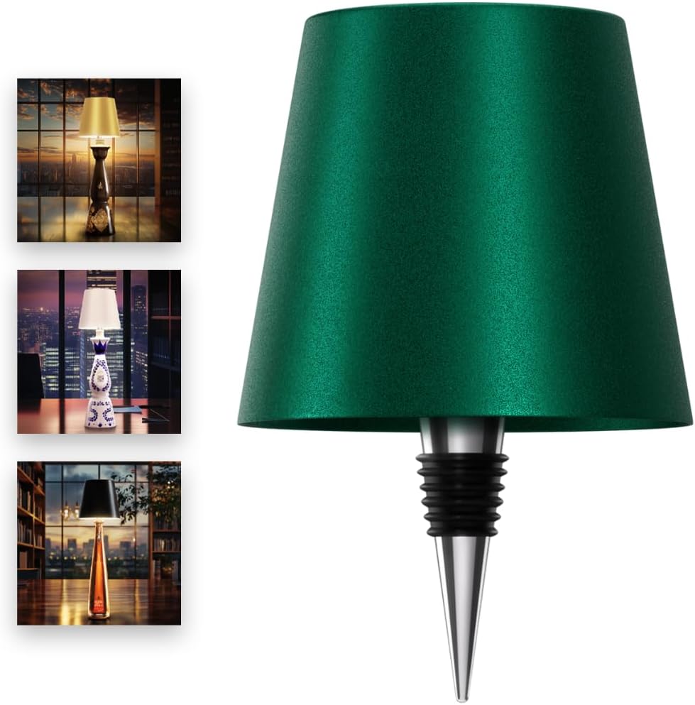 Wireless Bottle Lamp for Any Type of Bottle - LED Bottle Lamp for Indoor & Outdoor - 100% Waterproof - 3000K Warm Light - Wireless & Rechargeable, Unique and Beautiful Design (Green)