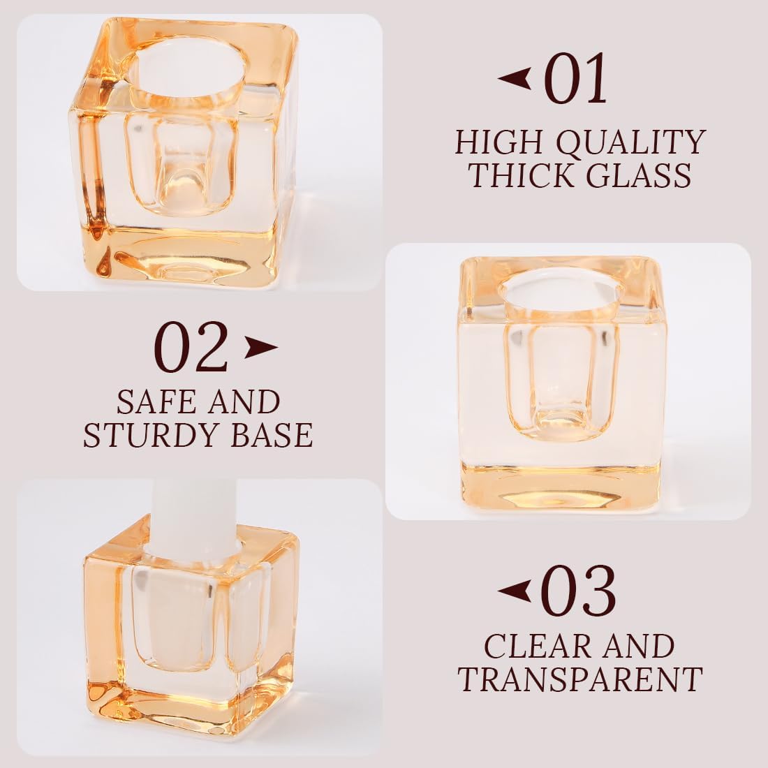 24-Pack Candlestick Holders Bulk - Thick Glass, Amber Taper Candle Holders for Wedding Banquet, Anniversaries